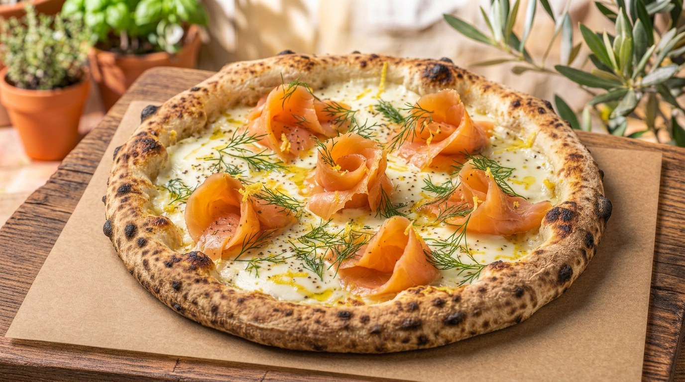 Pizza Salmone napolitaine au saumon fumé, aneth et zeste de citron