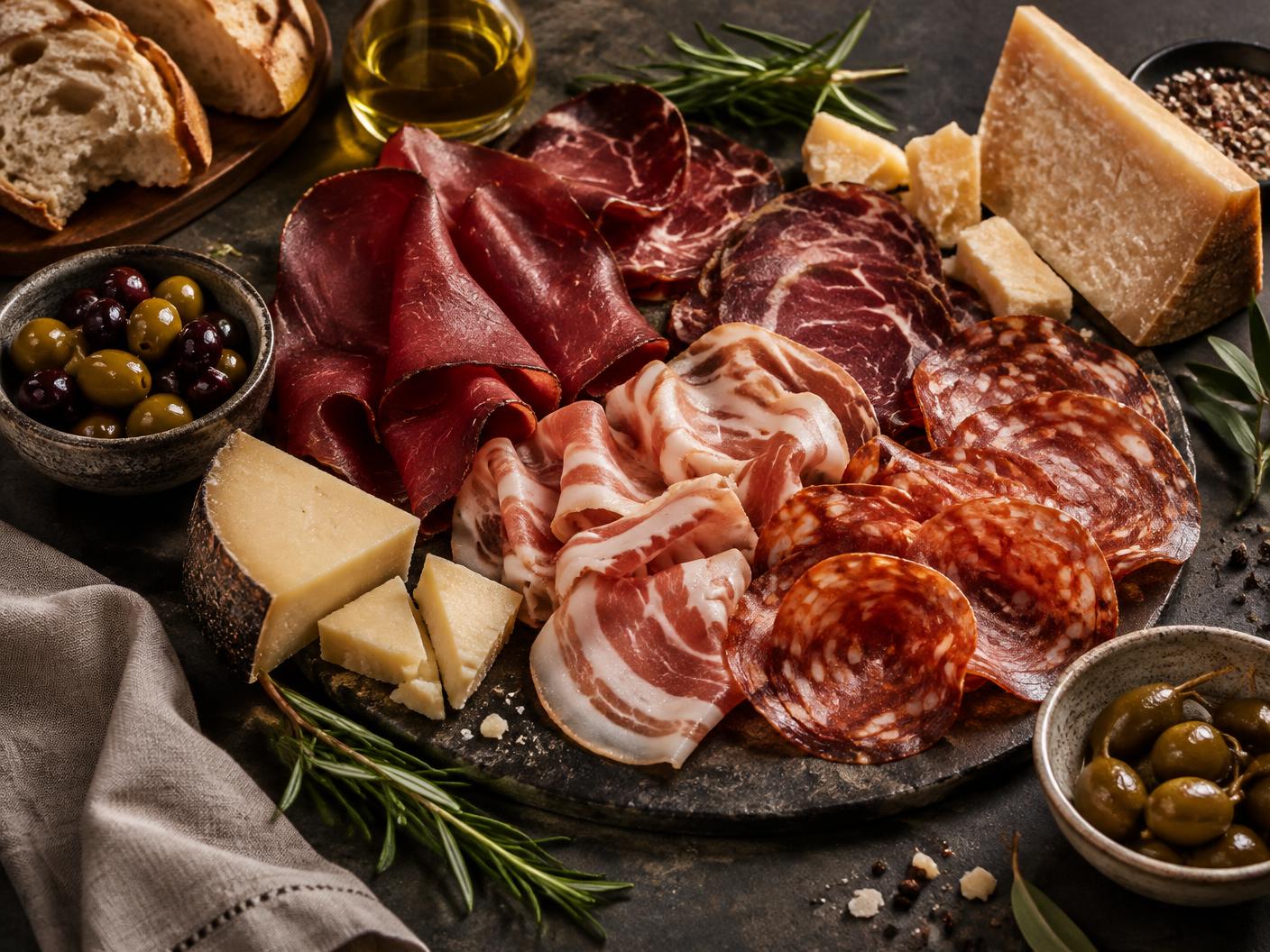 Sélection de salaisons italiennes et fromages affinés